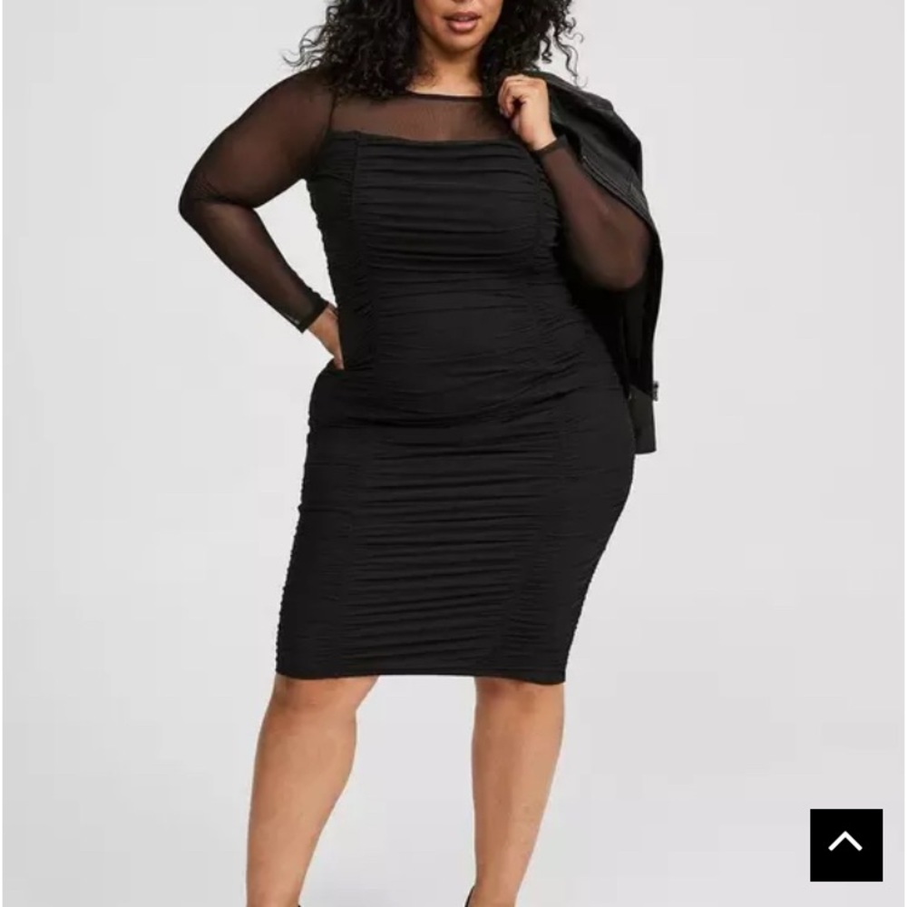Torrid Black Ruched Dress with Sheer Sleeves